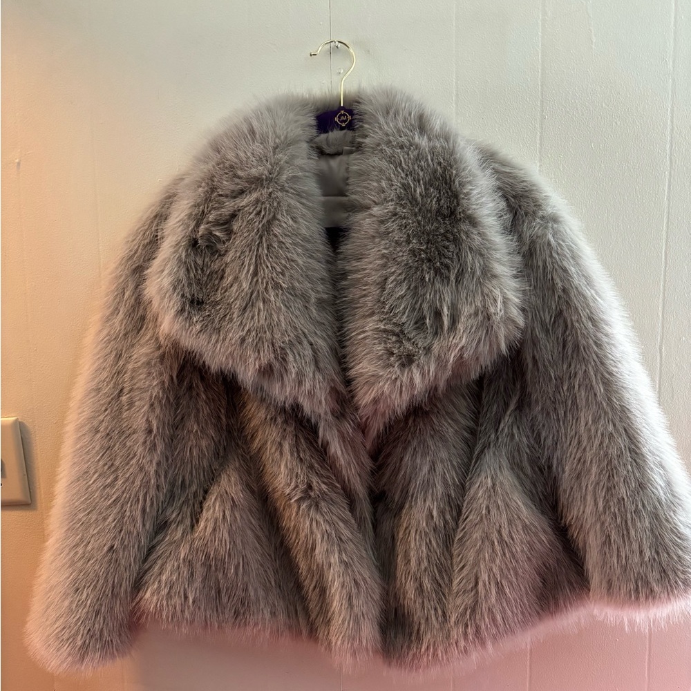 Luxurious Gray Faux Fur Coat